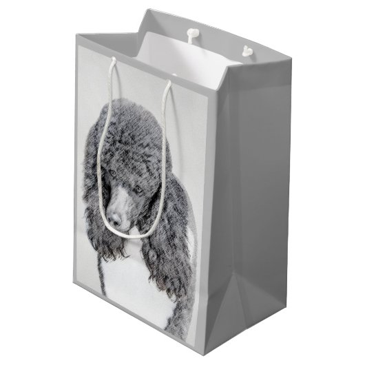 スタンダードプードルブラックパ絵画ティの曲 – Dog Art ミディアムペーパーバッグ (裏面アングル)