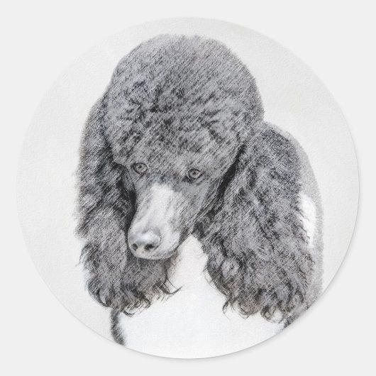 スタンダードプードルブラックパ絵画ティの曲 – Dog Art ラウンドシール (正面)