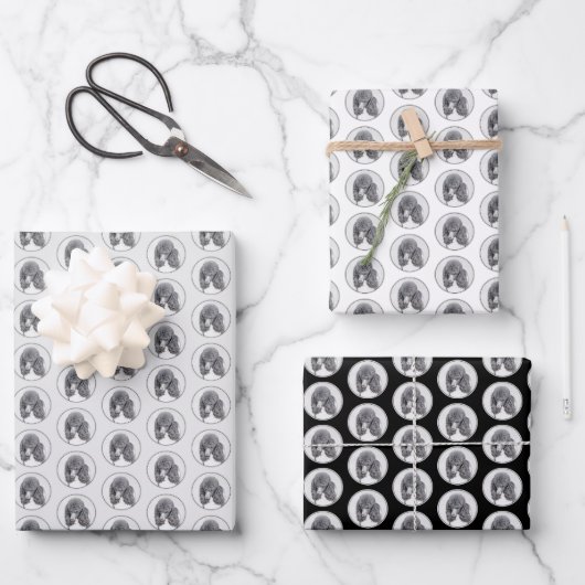 スタンダードプードルブラックパ絵画ティの曲 – Dog Art ラッピングペーパーシート (正面)