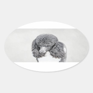 スタンダードプードルブラックパ絵画ティの曲 – Dog Art 楕円形シール
