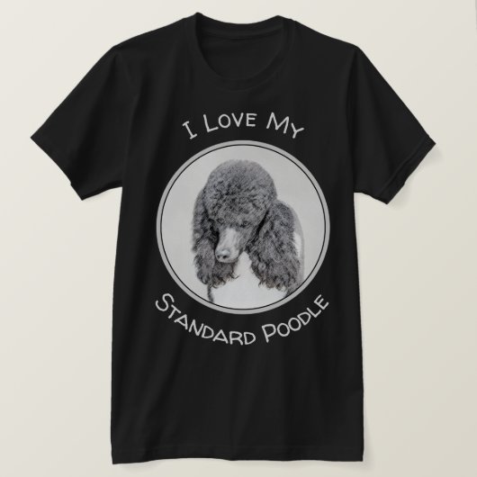 スタンダードプードルブラックパ絵画ティの曲 – Dog Art Tシャツ (デザイン正面)