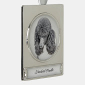 スタンダードプードルブラックパ絵画ートの – Dog Art Sil シルバープレートバナーオーナメント (右)