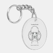 スタンダードプードルポートレートブラックラインイラストレーション キーホルダー (正面左)