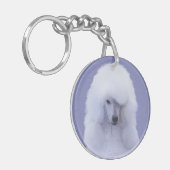 スタンダードプードル絵画ホワイトの – オリジナルドッグアート キーホルダー (正面左)