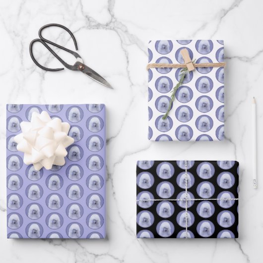 スタンダードプードル絵画ホワイトの – オリジナルドッグアート ラッピングペーパーシート (正面)