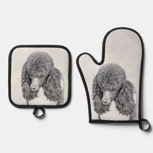 スタンダードポ絵を描ードルズパート白黒ドッグアート 鍋つかみ&鍋敷きセット (正面)