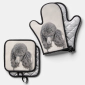 スタンダードポ絵を描ードルズパート白黒ドッグアート 鍋つかみ&鍋敷きセット (正面/裏面)