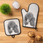 スタンダードポ絵を描ードルズパート白黒ドッグアート 鍋つかみ&鍋敷きセット (トップダウン)