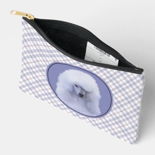 スタンダードポ絵を描ードルズホワイトオリジナルドッグアート アクセサリーポーチ (見開き)