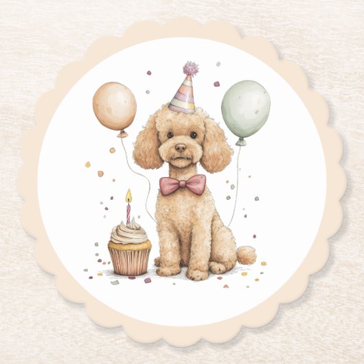 スタンダード・プードルの誕生日 ペーパーコースター (正面)
