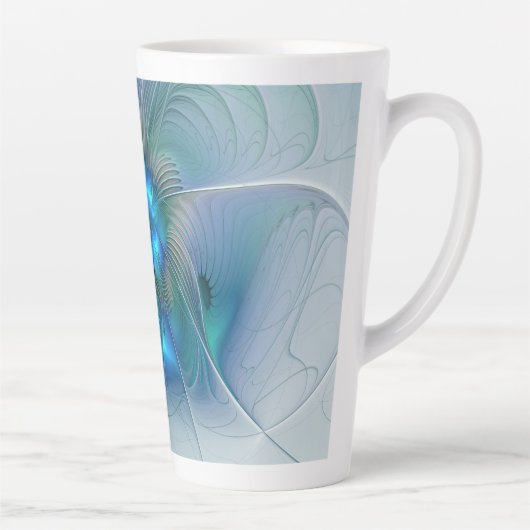 スタンディングオベーション、抽象芸術ブルーターコイズフラクタル カフェラテマグ (右)