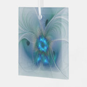 スタンディングオベーション、抽象芸術ブルーターコイズフラクタル ガラスオーナメント (正面左)