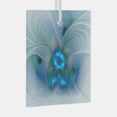 スタンディングオベーション、抽象芸術ブルーターコイズフラクタル ガラスオーナメント (正面右)