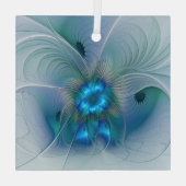 スタンディングオベーション、抽象芸術ブルーターコイズフラクタル ガラスオーナメント (裏面)