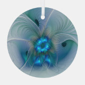 スタンディングオベーション、抽象芸術ブルーターコイズフラクタル ガラスオーナメント (裏面)