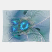 スタンディングオベーション、抽象芸術ブルーターコイズフラクタル キッチンタオル (横)