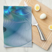 スタンディングオベーション、抽象芸術ブルーターコイズフラクタル キッチンタオル (四つ折り)