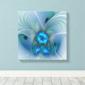 スタンディングオベーション、抽象芸術ブルーターコイズフラクタル キャンバスプリント (インサイチュ (ウッドフロア))