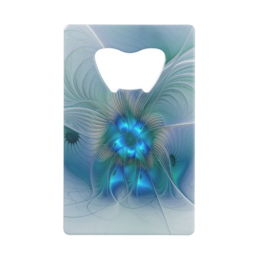 スタンディングオベーション、抽象芸術ブルーターコイズフラクタル クレジットカード栓抜き (正面)