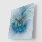 スタンディングオベーション、抽象芸術ブルーターコイズフラクタル スクエア壁時計 (傾斜)