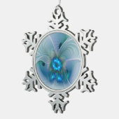 スタンディングオベーション、抽象芸術ブルーターコイズフラクタル スノーフレークピューターオーナメント (右)