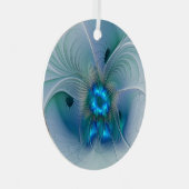 スタンディングオベーション、抽象芸術ブルーターコイズフラクタル メタルオーナメント (正面右)