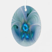 スタンディングオベーション、抽象芸術ブルーターコイズフラクタル メタルオーナメント (正面左)
