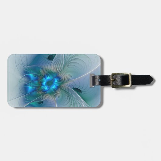 スタンディングオベーション、抽象芸術ブルーターコイズフラクタル ラゲッジタグ (正面横)