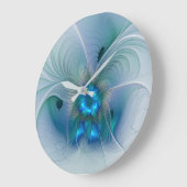 スタンディングオベーション、抽象芸術ブルーターコイズフラクタル ラージ壁時計 (傾斜)