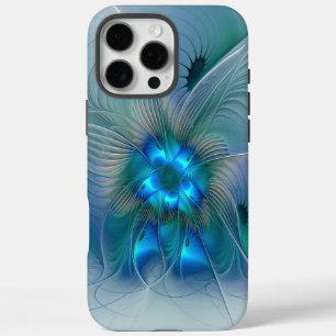 スタンディングオベーション、抽象芸術ブルーターコイズフラクタル iPhone 16 PRO MAXケース