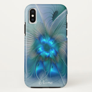 スタンディングオベーション、抽象芸術ブルーフラクタルアート名 iPhone X ケース