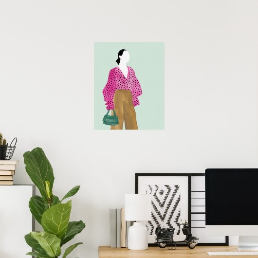 スタンディングファッション姿-水玉模様トップ ポスター (ホームオフィス)