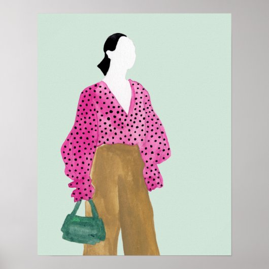 スタンディングファッション姿-水玉模様トップ ポスター (正面)