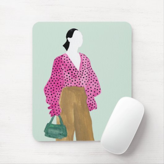スタンディングファッション姿-水玉模様トップ マウスパッド (マウス)