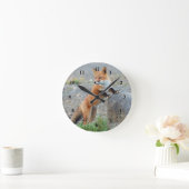スタンディングレッドキツネ ラウンド壁時計 (ホーム)