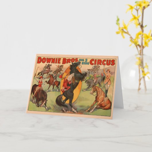 スタントをしている多くの馬を示すサーカスのポスター。 カード (黄色い花)