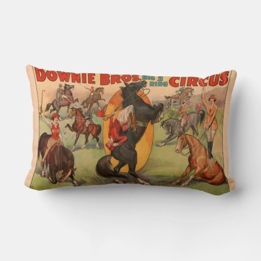 スタントをしている多くの馬を示すサーカスのポスター。 ランバークッション (裏面)