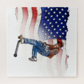 スタントスクーターのライダーと米国国旗 ジグソーパズル (横)