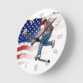 スタントスクーターライダーと米国国旗のラウンドクロック ラウンド壁時計 (傾斜)