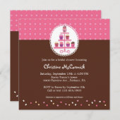 スタンドのカップケーキ（ピンク/茶） 招待状 (正面/裏面)