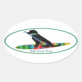 スタンドアカラフルップ・パドル・ボー名門私立校風のド・ブラック・ラボ 楕円形シール