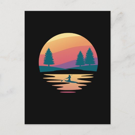 スタンドアップパドリングSUPボードマウンテンレイク、夕日 ポストカード (正面)