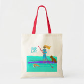 スタンドアップパドルボード女の子犬図解入りの、写真付きの亀 トートバッグ (正面)