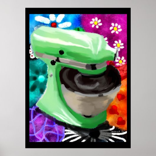 スタンドミキサファンキー抽象芸術アートグリーンピンク ポスター (正面)