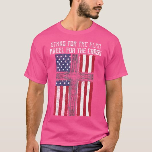 スタンド国旗Kneel Cross God Jesus America Us Christ Tシャツ (正面)