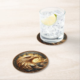 スタンド グラスを駆ける雄大な鷹 ラウンドペーパーコースター