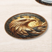 スタンド グラスを駆ける雄大な鷹 ラウンドペーパーコースター (アングル)