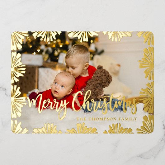 スタンプされたフローラフレーム写真 箔シーズンカード (正面)