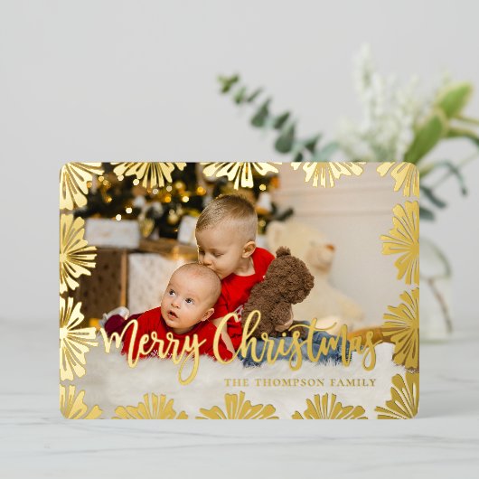 スタンプされたフローラフレーム写真 箔シーズンカード (立ち正面)