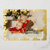 スタンプされたフローラフレーム写真 箔シーズンカード (正面)